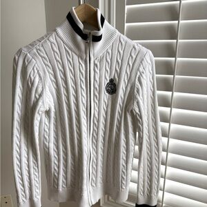 Lauren Ralph Lauren White Zip-Up Cable Knit Sweater